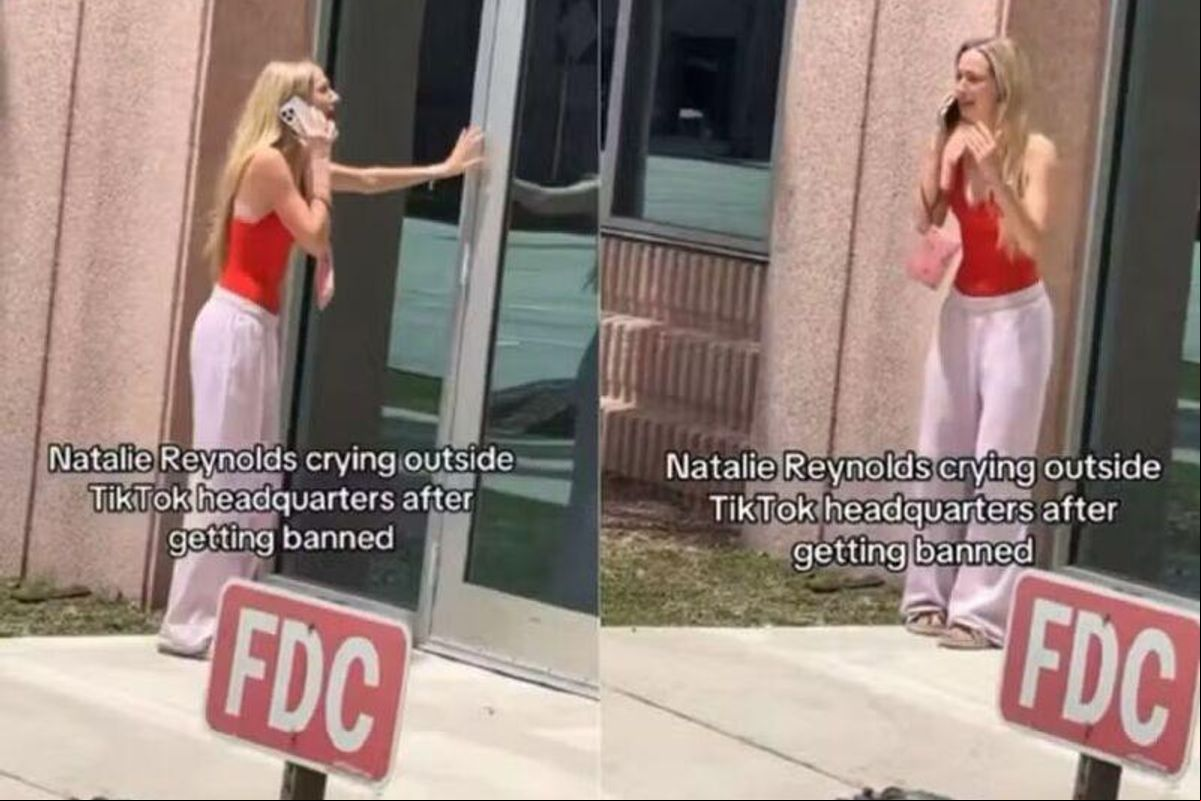 Influenciadora americana chora em frente à sede do TikTok