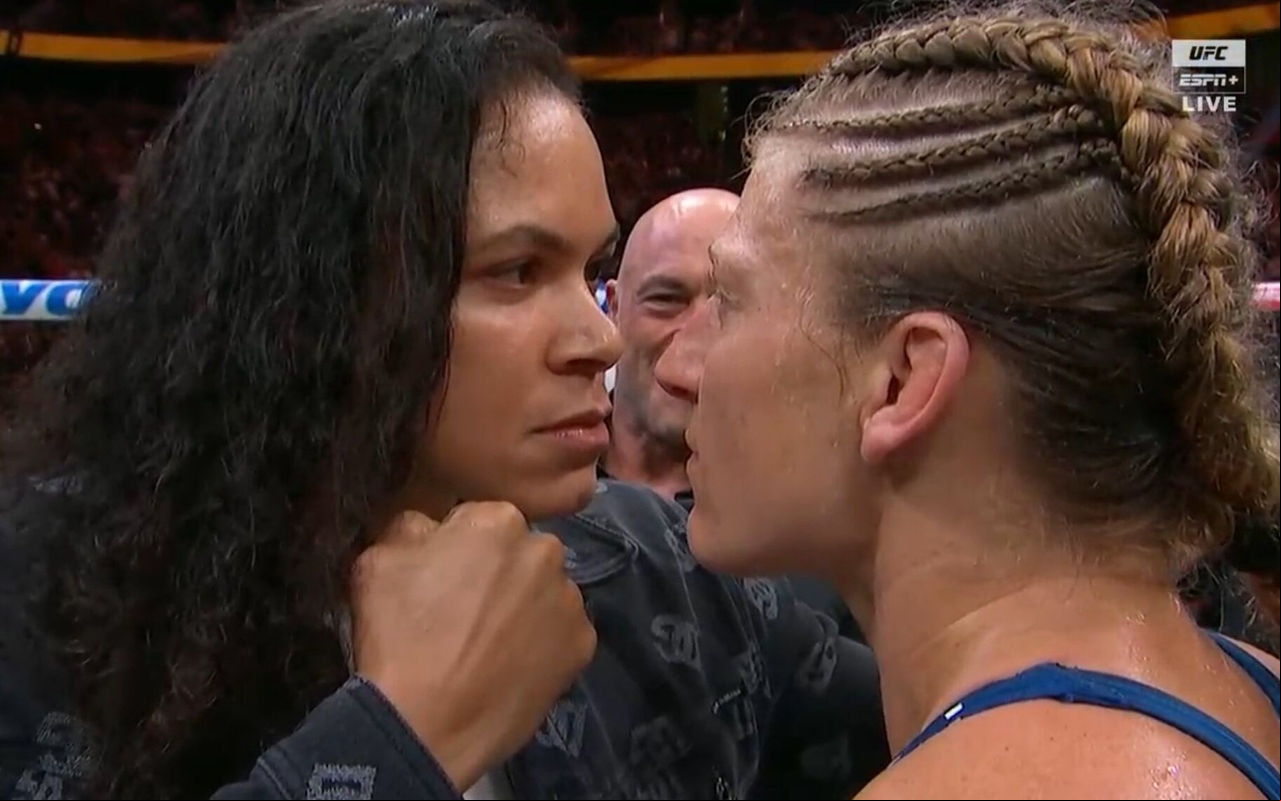 Encarada entre Amanda Nunes e Kayla Harrison (Foto: Reprodução)