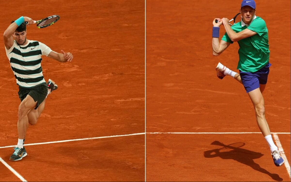 Alcaraz e Sinner decidem um Grand Slam pela primeira vez (Foto: Dimitar DILKOFF e ALAIN JOCARD / AFP)