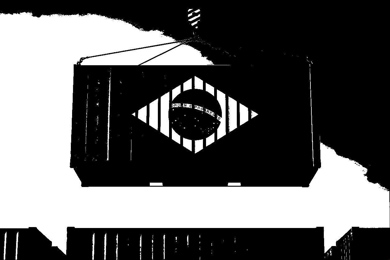 Brazil trade cargo container hanging against clouds background